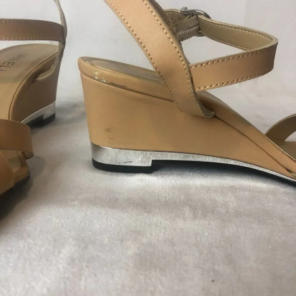 Vaneli Camel Tan Strappy Low Wedge Slingback Sandals size 8 1/2.   C